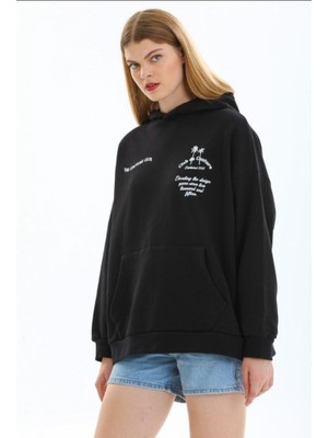 Butik Muson Minimal Baskılı Oversize Hoodie