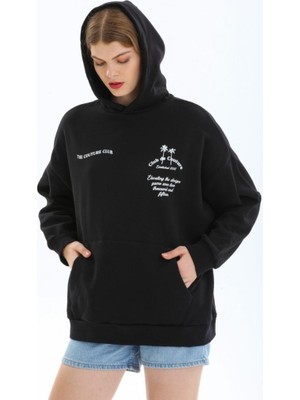 Butik Muson Minimal Baskılı Oversize Hoodie