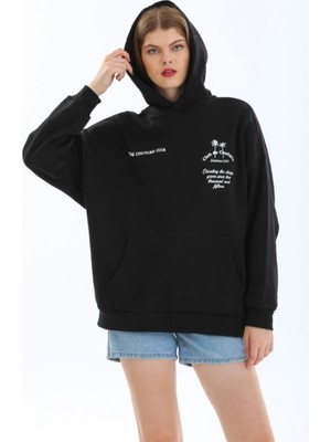 Butik Muson Minimal Baskılı Oversize Hoodie