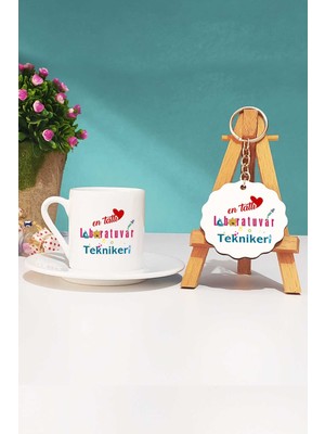 Hedizu En Tatlı Laboratuvar Teknikeri Hediye Türk Kahvesi Fincanı Beyaz ve Anahtarlık