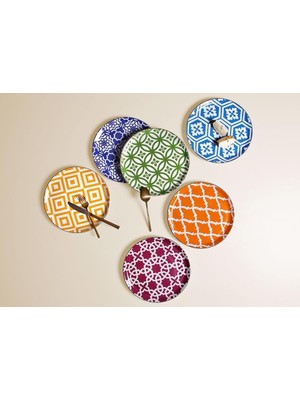 Porland Morocco Serisi Renkli 6'lı 20 cm Düz Tabak Takımı Desenli Malzeme ile Şık Sunum