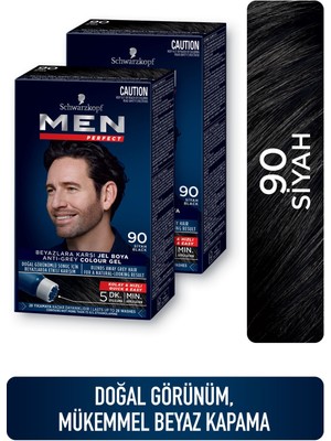 Men Perfect Schwarzkopf 2 Adet Siyah Krem Saç Boyası 90 - Doğal Görünüm ve Beyaz Kapatma Etkisi
