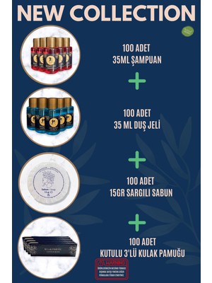 Mesimo Otel Şampuanı + Duş Jeli + Sabunu + 3'lü Kulak Pamuğu 100'LÜ Set Etiketli