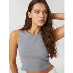 Fitilli Atlet Crop Bisiklet Yaka Fitilli Kolsuz