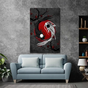 SML Tablo Ying ve Yang Siyah Beyaz Japon Balıkları Zıtlık Kanvas Tablo