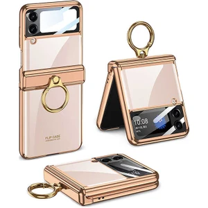 Kny Samsung Galaxy Z Flip 4 Kılıf Renkli Kenarlı Parlak Yüzüklü Kipta Kapak