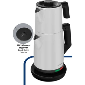 Akasya Beyaz XL 2200 Watt Patentli Damlatmayan Tasarımı Çelik Çay Makinesi ve Su Isıtıcısı