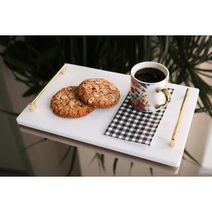 Doğal Mermer Sunumluk Dikdörtgen Kulplu Tepsi 30X20 cm