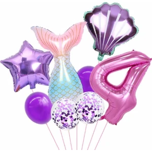 Parti Station Deniz Kızı Rakam Konsept Yaş Balon Doğum Günü Set Yaş Balon Set