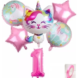 Parti Station Unicorn Kedi Kitty  Rakam Konsept Yaş Balon Doğum Günü Set Yaş Balon Set