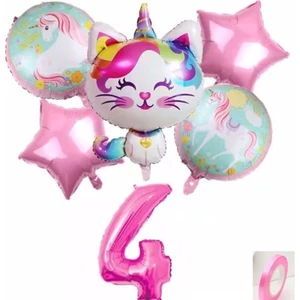 Parti Station Unicorn Kedi Kitty  Rakam Konsept Yaş Balon Doğum Günü Set Yaş Balon Set
