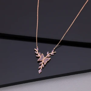 Miavi Silver 925 Ayar Gümüş Ametist Taşlı Tomurcuk Kelebek Kolye