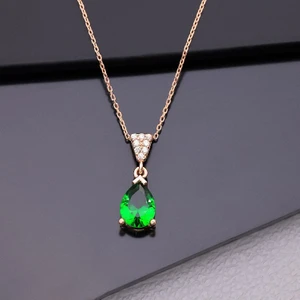 Miavi Silver 925 Ayar Gümüş Yeşil Taşlı Damla Kolye