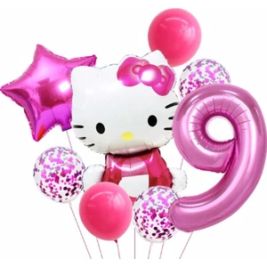 Parti Station Hello Kitty Yaş Balon Set Yıldız Balon Folyo Set Konsept Doğum Günü Set Yaş Balon Set
