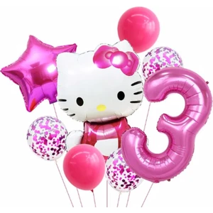 Parti Station Hello Kitty Yaş Balon Set Yıldız Balon Folyo Set Konsept Doğum Günü Set Yaş Balon Set