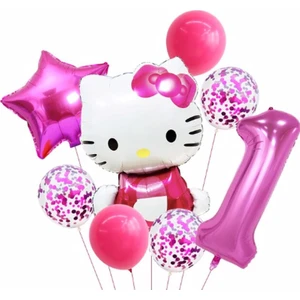Parti Station Hello Kitty Yaş Balon Set Yıldız Balon Folyo Set Konsept Doğum Günü Set Yaş Balon Set