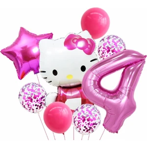 Parti Station Hello Kitty Yaş Balon Set Yıldız Balon Folyo Set Konsept Doğum Günü Set Yaş Balon Set
