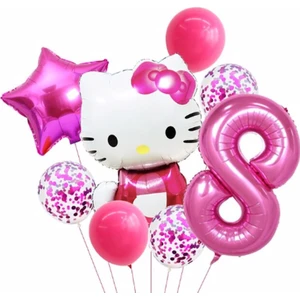 Parti Station Hello Kitty Yaş Balon Set Yıldız Balon Folyo Set Konsept Doğum Günü Set Yaş Balon Set
