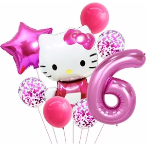 Parti Station Hello Kitty Yaş Balon Set Yıldız Balon Folyo Set Konsept Doğum Günü Set Yaş Balon Set