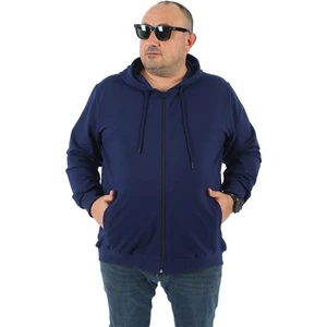 Büyük Beden Basic Mevsimlik Fermuarlı Kapüşonlu Sweat 22751 Indıgo