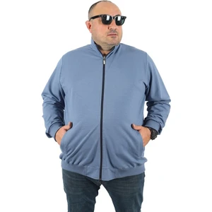 Büyük Beden Basic Mevsimlik Fermuarlı Sweatshirt 22750 Mavı