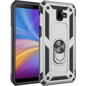 Samsung Galaxy J8 J810 Kılıf Çift Katmanlı Yüzüklü Manyetik Vega Araç Tutucu Destekli Zırhlı Tank Kapak