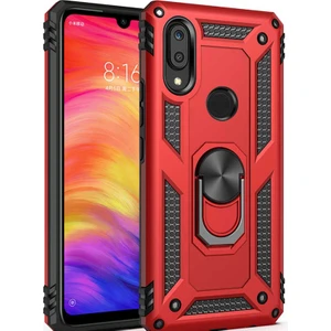 Xiaomi Redmi Note 7 Pro Kılıf Çift Katmanlı Yüzüklü Manyetik Vega Araç Tutucu Destekli Zırhlı Tank Kapak