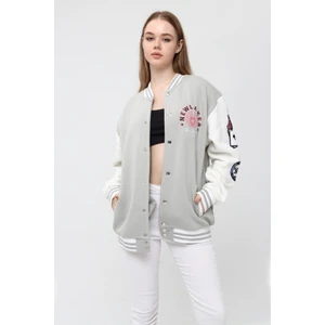 Unisex Oversize Gri&beyaz Bomber Kolej Ceket