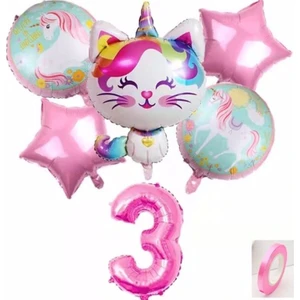 Parti Station Unicorn Kedi Kitty  Rakam Konsept Yaş Balon Doğum Günü Set Yaş Balon Set