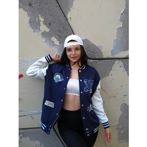 Unisex Oversize Bomber Kolej Ceket 65% Pamuk 35% Polyester Kadınlar İçin Rahat Tasarım