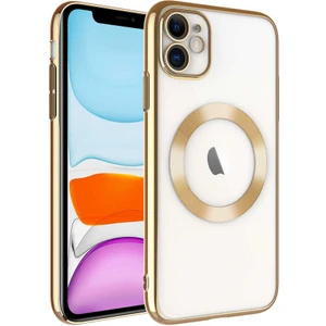 Case 4U Apple iPhone 11 Kılıf Kamera Korumalı Wireless Şarj Özellikli Sert PC Riksos Magsafe Silikon Kapak Altın