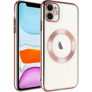 Case 4U Apple iPhone 11 Kılıf Kamera Korumalı Wireless Şarj Özellikli Sert PC Riksos Magsafe Silikon Kapak Rose Gold