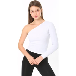 Kadın Tek Omuz T-Shirt Bluz Beyaz