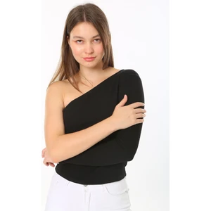 Kadın Tek Omuz T-Shirt Bluz Siyah