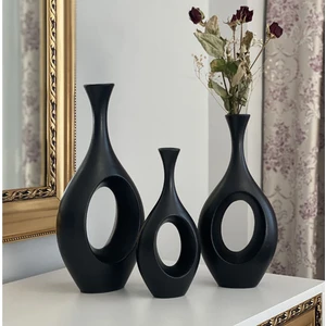 Stilin Bu Seramik Vazo El Yapımı Bohem Hitit 35X30X25 cm Siyah Renk