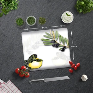Zeytin ve Limon Desen Cam Kesme Tablası 29 x 34 cm