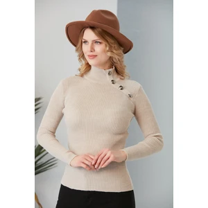 Kadın Taş Rengi Triko Kazak