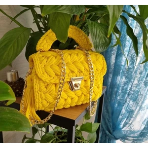 Desu Accessories Kadın Fıstık Model El Örgüsü Penye İp Omuz ve El Çantası