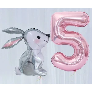 Parti Station Tavşan Pembe Balon Set Folyo Set Konsept Doğum Günü Set Yaş Balon Set