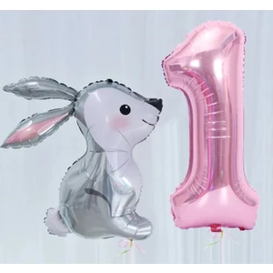 Parti Station Tavşan Pembe Balon Set Folyo Set Konsept Doğum Günü Set Yaş Balon Set