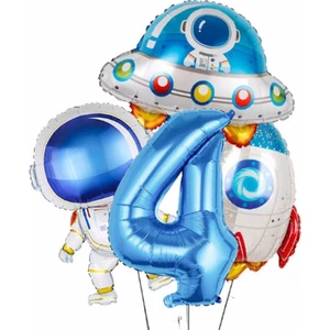 Parti Station Uzay Astronot Uzay Gemisi Roket Balon Set Yıldız Balon Folyo Set Konsept Doğum Günü Set Yaş Balon