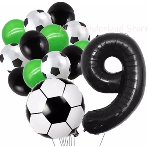 Parti Station Futbol Topu Maç Balon Set Yıldız Balon Folyo Set Konsept Doğum Günü Set Yaş Balon Set