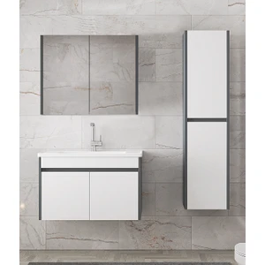 Alfa Banyo Estella-Ea 80+35 cm Mdf-Aynalı Boy Dolaplı-Lavabolu Banyo Dolabı Takımı