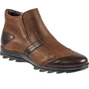 Fermuarlı  Deri Kahverengi Kauçuk Taban Erkek Sıcak Astar Bot 3532 553 636