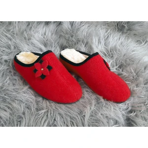 Nancy Esa Winter Star El Yapımı Rahat Kışlık Kırmızı Keçe Suni Kürklü Şık Kadın Ev Terliği