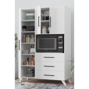 AE-2074 Aras Beyaz Çok Amaçlı Mutfak Dolabı&banyo Dolabı,kiler, 3 Kapaklı, 3 Çekmeceli, Fırın Bölme