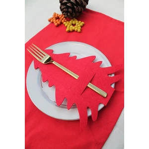 Diken Store Çam Ağacı Dekoratif Kırmızı Keçe Kaşıklık 6'lı Set Yılbaşı Sofra Dekoru