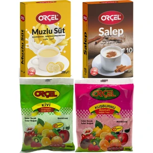 Salep 200GR. + Muzlu Süt 200GR. + Kivi 300GR. + Kuşburnu 300GR. Aromalı Içecek Tozu Oralet Çay