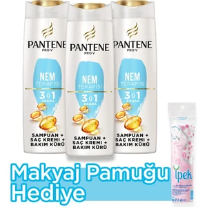 3'Ü 1 Arada Şampuan Krem Bakım Kürü Nem Terapisi 400 Ml X 3 Makyaj Pamuğu