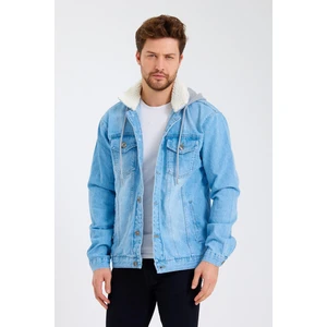 Erkek Mevsimlik Klasik Denim Günlük Kapüşonlu Kot Ceket Buz Mavi